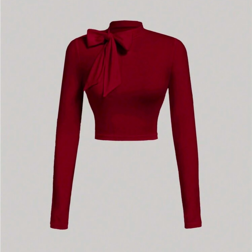Burgundy Long Sleeve Bow Top NEW 🏷️